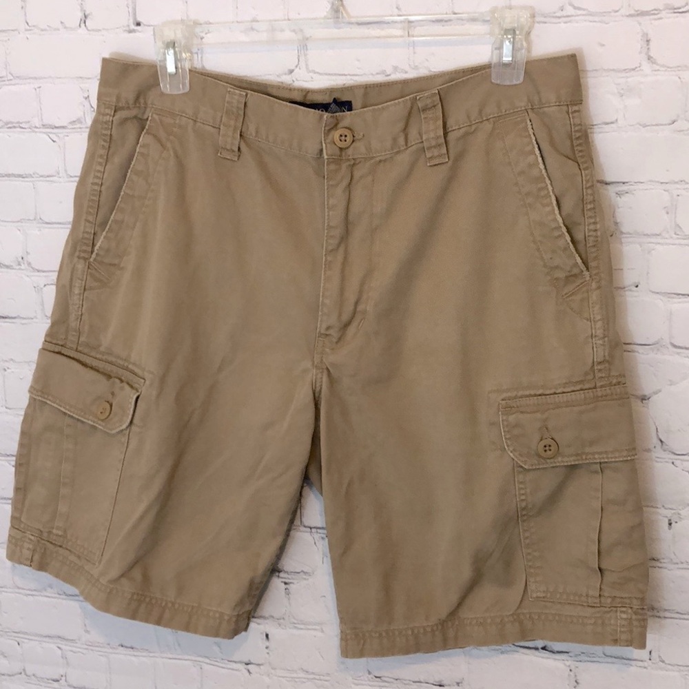 US POLO ASSN TAN CARGO SHORTS LEG POCKETS SZ 36